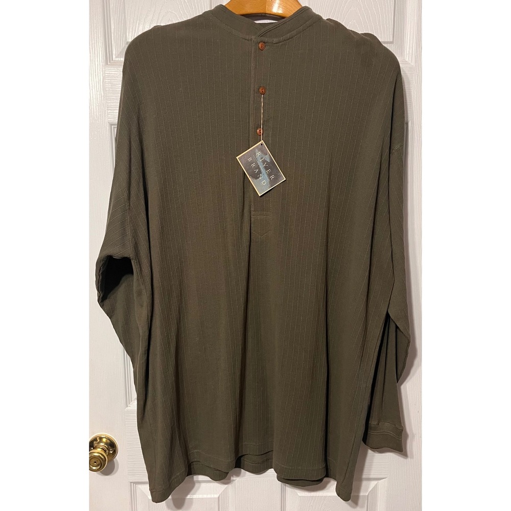 River Brand Arrow Mens 2XL Olive Green Waffle Knit Henley Long Sleeve Shirt NEW